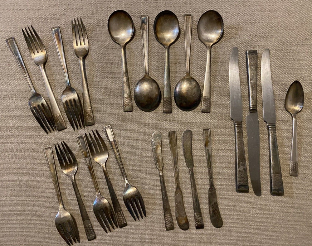 Vtg National Silver Co Silverware King Edward Cavalcade 22 Pc Set Antique